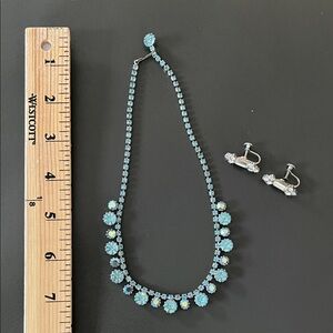 Vintage/Elegant Blue Crystal Necklace and Screw-Back Crystal Earrings Set